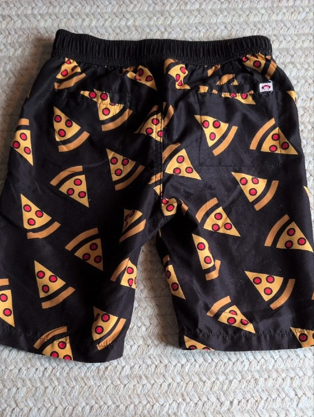 Appaman Black Swim Trunks with Yellow & Red Pizza Print
